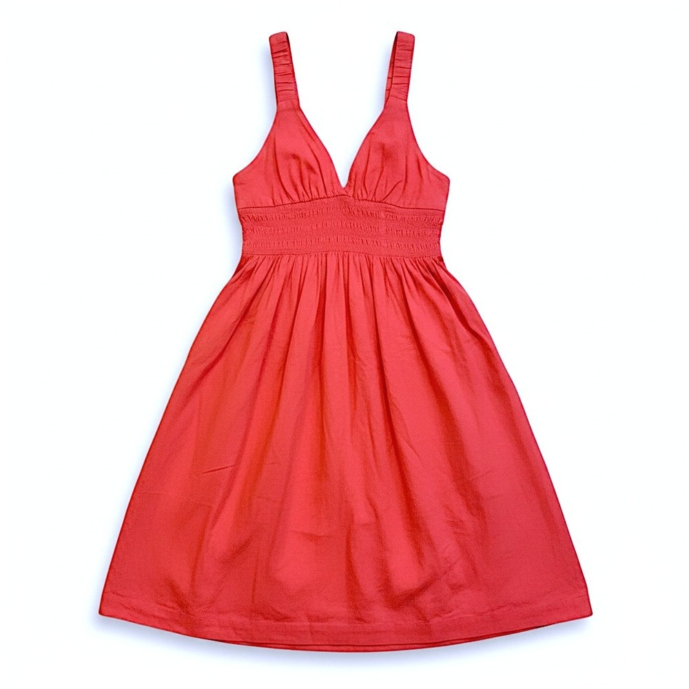 Abercrombie & Fitch Pink Coral Linen Blend Smocked Maxi Dress V-Neck Sz XSP